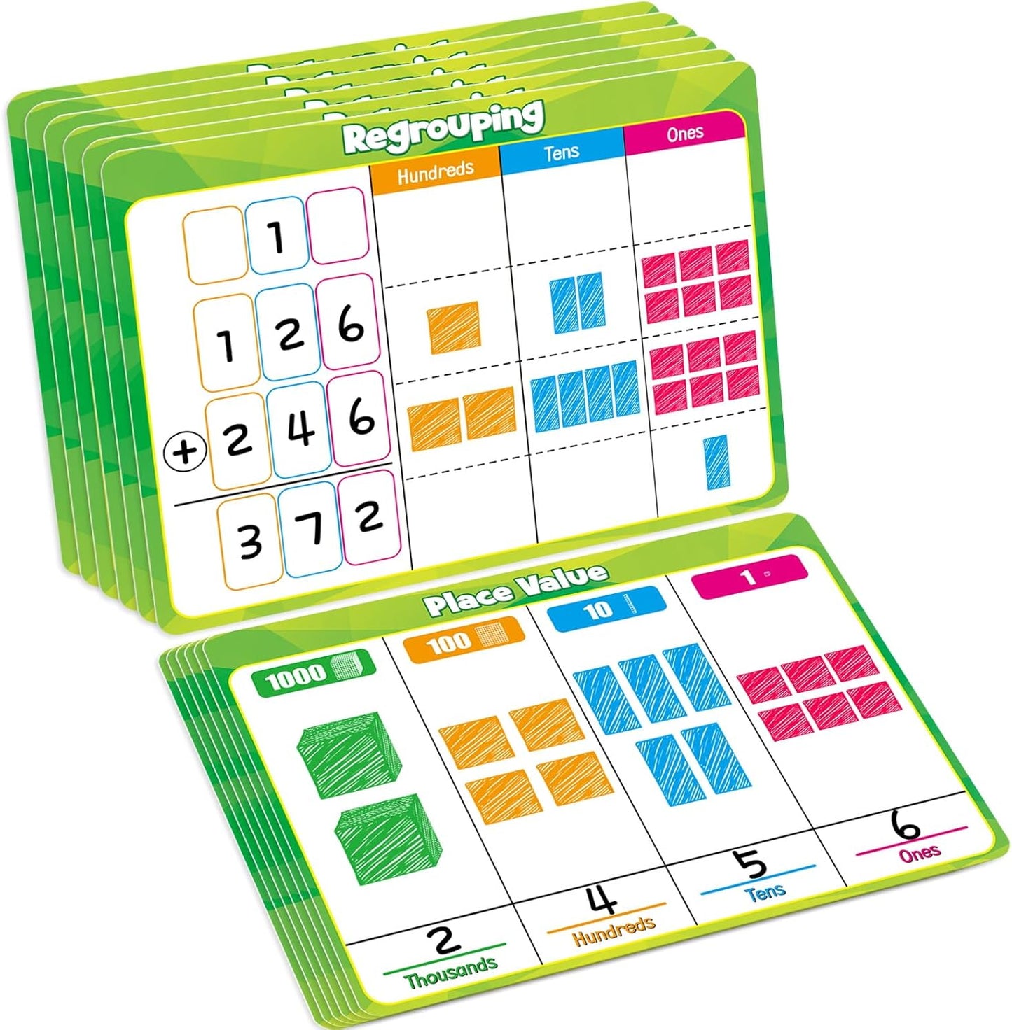 12 Pack Place Value Chart Dry Erase Flash Cards,9" x 12" Base Ten Addition and Subtraction Regrouping Math Manipulatives 1st 2nd 3rd Grade Classroom Must Haves Teacher Homeschool Supplies