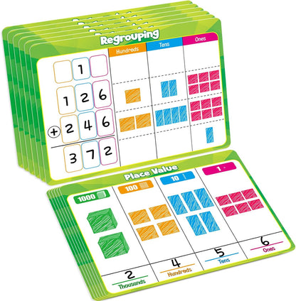 12 Pack Place Value Chart Dry Erase Flash Cards,9" x 12" Base Ten Addition and Subtraction Regrouping Math Manipulatives 1st 2nd 3rd Grade Classroom Must Haves Teacher Homeschool Supplies