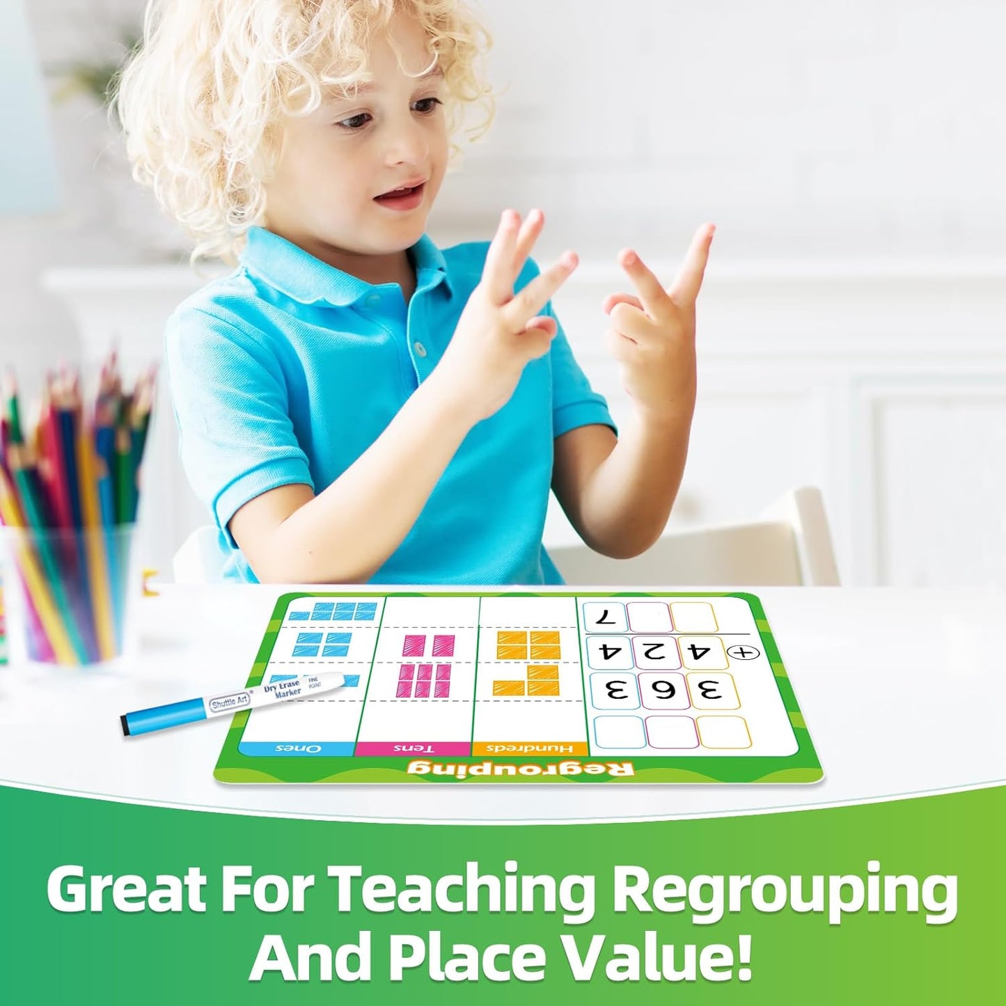 12 PCS Place Value Chart Dry Erase Flash Cards, Addition and Subtraction Learning Math Games for Kids, Base Ten Board Math Manipulatives 1st 2nd 3rd Grade Teacher Classroom Must Haves