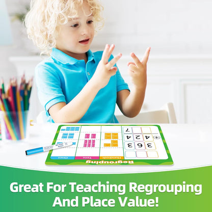 12 PCS Place Value Chart Dry Erase Flash Cards, Addition and Subtraction Learning Math Games for Kids, Base Ten Board Math Manipulatives 1st 2nd 3rd Grade Teacher Classroom Must Haves