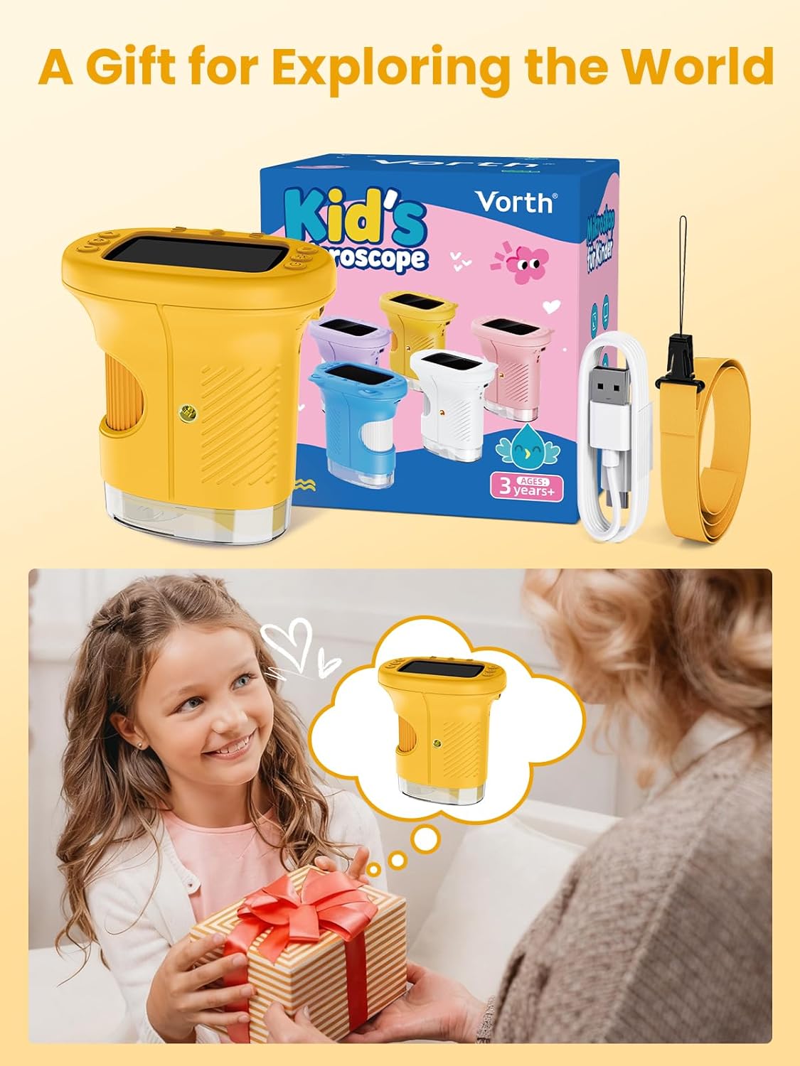 Microscope for Kids, 2.4 Inch Digital Microscope with 1000X Magnification, Handheld Camera Mini Pocket Magnifying Glass, Educational Birthday Gifts Toys for Ages 3+, Blue