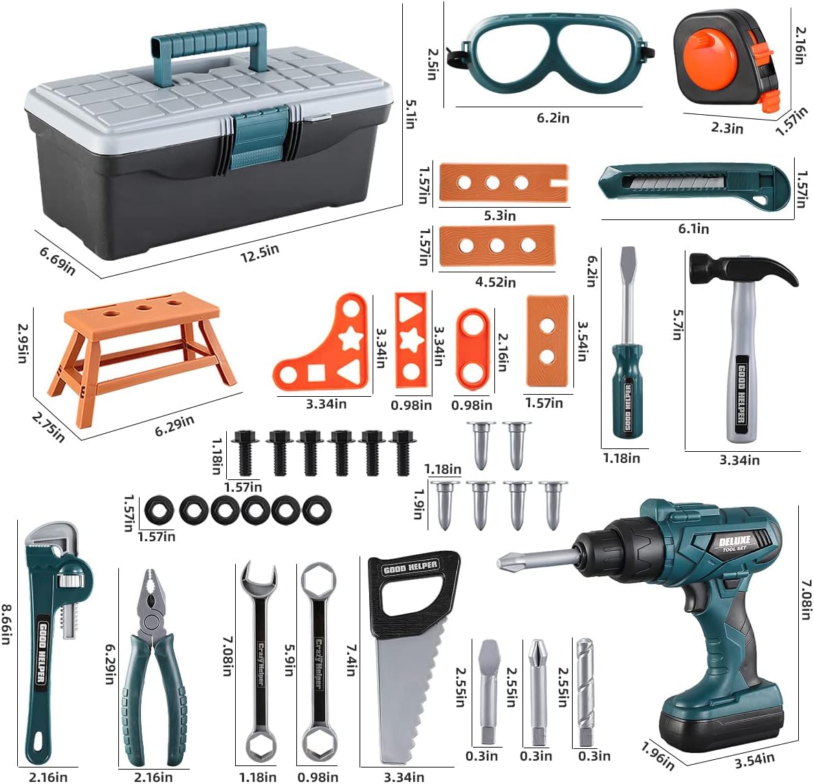 Kids Tool Set – Zealous 48 pcs Toddler Tool Set with Tool Box & Electronic Toy Drill, Pretend Play Kids Toys, Toy Construction Tools for Kids Ages 3,4,5,6,7,8 Years Old (A-Orange)