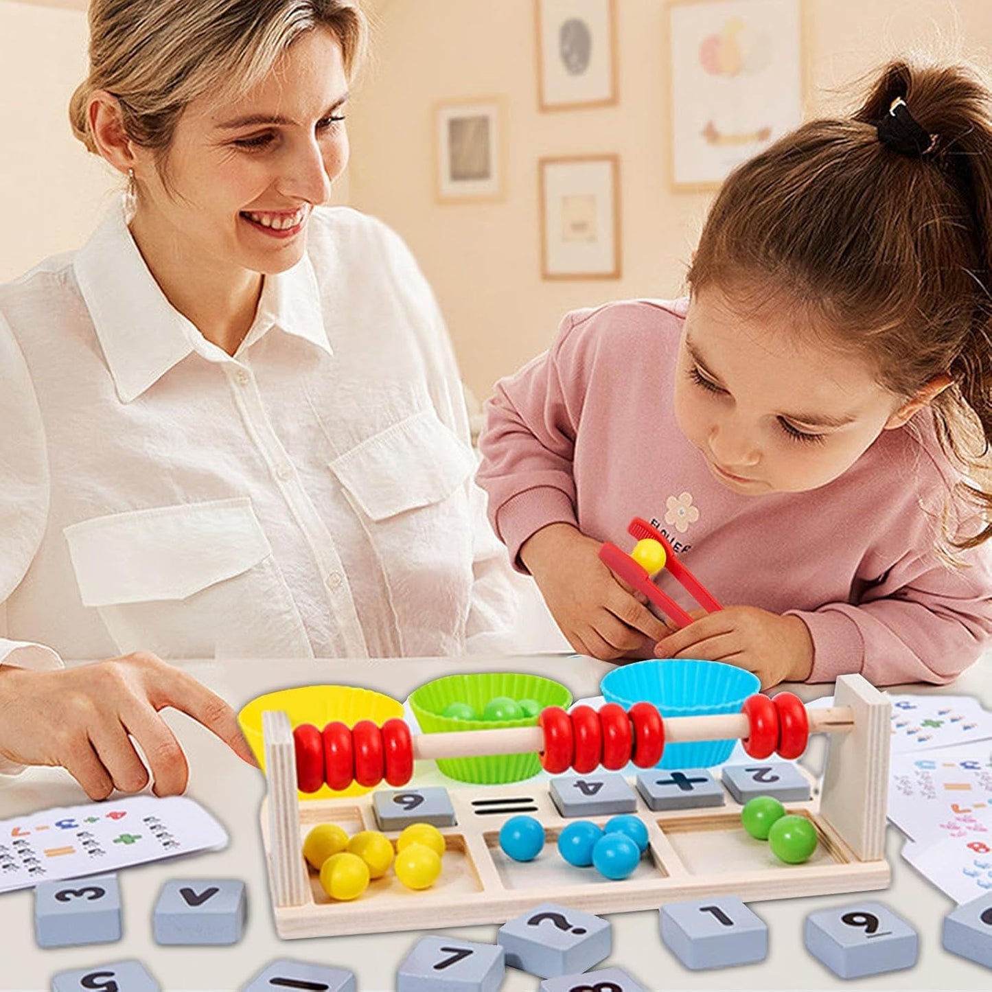 Genérico Wooden Abacus for Children - Early Learning with Wood, Abacus Counter with Beads to Match Colors - for Children Over 3 Years Old in Home Classroom