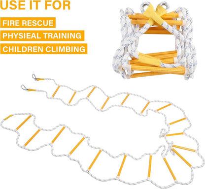 Emergency Fire Escape Ladder Flame Resistant Safety Extension Rope with 2 Hooks, 2-5 Story Homes Reusable Portable Rope Ladder Fire Escape for Window Telescope Ladder for Kids 16FT