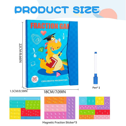 Magnetic Fraction Demonstration Book, 102 Pcs Magnetic Fraction Disc Set, Montessori Math Teaching Aid for Kids 3+ (Dinosaur)