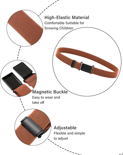 AWAYTR 3 PCS Kids Adjustable Magnetic Belts - Easy to Use Magnetic Buckle Belt for Boys and Girls