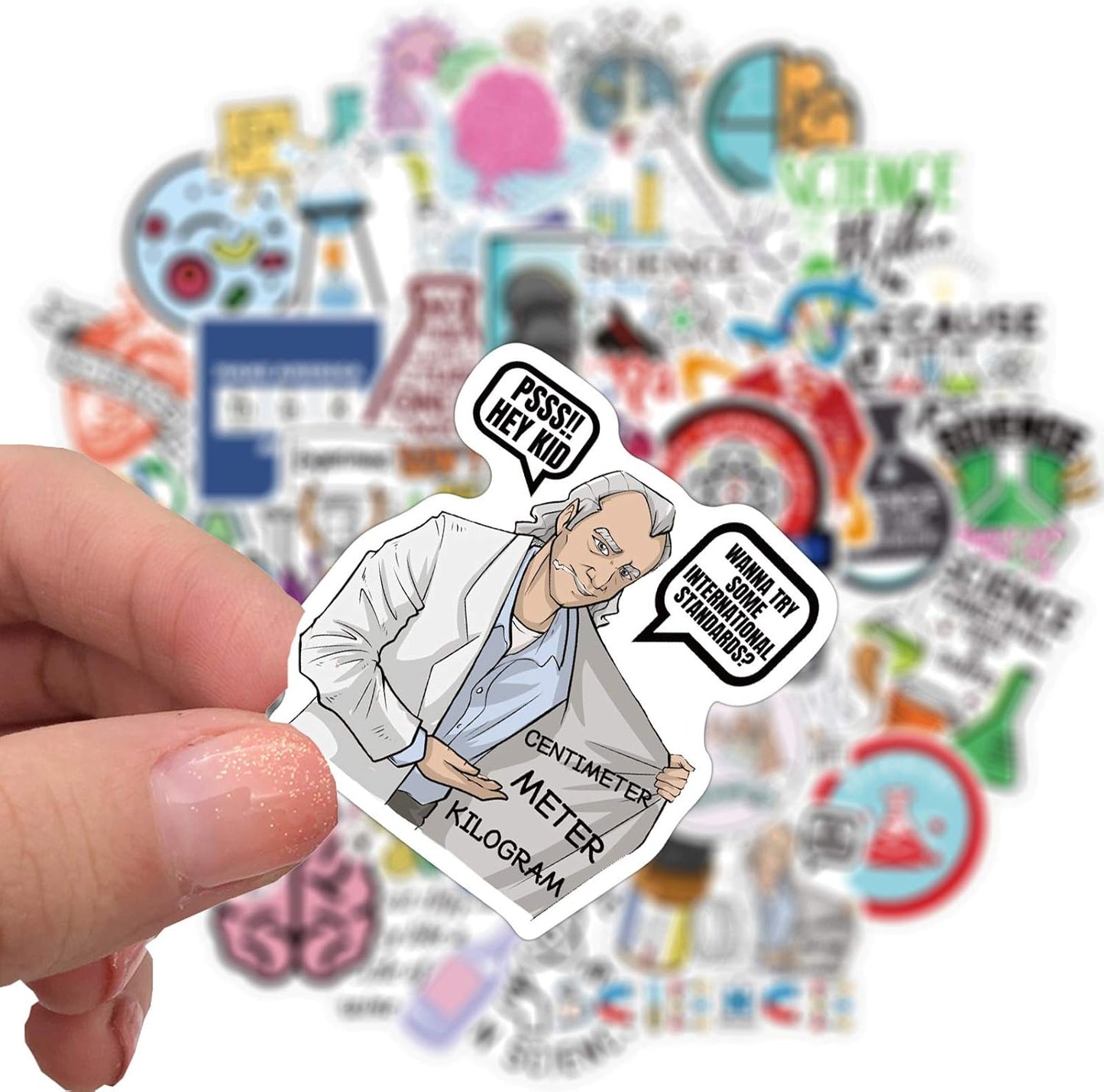 Science Laboratory Stickers, 50pcs Funny Science Laboratory Decals for Kids Teens, Physics Biology Chemistry Experiment Sticker, Waterproof Vinyl Stickers for Water Bottle Laptop Luggage Guitar