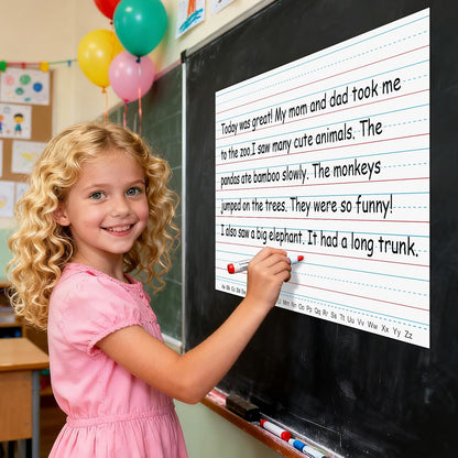 Magnetic Handwriting Paper for Whiteboard – 17" x 23" Large Primary Lined Dry Erase Sheet, Reusable Giant Writing Notebook Poster for Classroom, Teacher Resource for Kids Learning & Early Writing