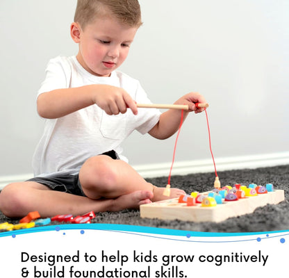 Magnetic Alphabet Fishing Toy - Letters, Numbers, & 2 Fishing Poles - Alphabet & Math Learning Toys - Magnetic Fishing Game for Toddlers Ages 3+, Educational Toys (Wood, 1)