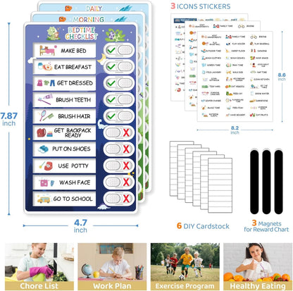 Upgraded Slider 3 in 1 Bedtime/Morning/Daily Routine Chart for Kids, Magnetic Chore Chart for Kids, Visual Schedule for Kids Toddlers Schedule Board for Home