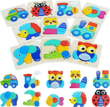 QZMTOY Wooden Puzzles for Toddlers, Wooden Alphabet Number Shape Puzzles Toddler Learning Puzzle Toys for Kids, 3 in 1 Puzzle for Toddlers, Age 3+ (Set of 3)