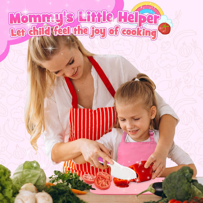 Kids Baking Cooking Set Real & Toddler Kid Apron, Kids Knife Set for Real Cooking & Basket,Food-Grade Material,Montessori Toddler Kitchen Tools, Christmas Birthday Gift for 3-10 Year Old Girls Boys