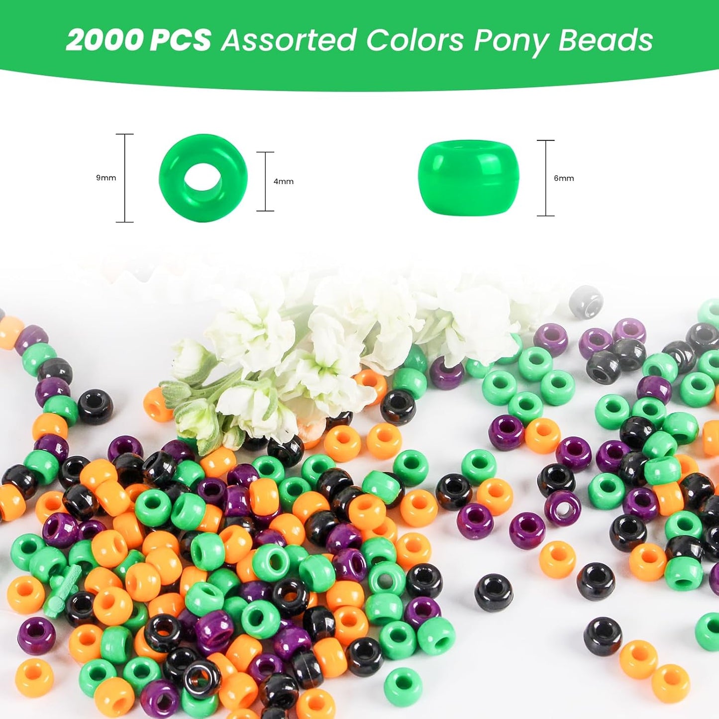 2000 Pcs Multi-Colored Glitter Pony Beads, 6x9mm, Round, Acrylic, Loose Beads, Perfect for Bracelets, Jewelry Making, Crafts