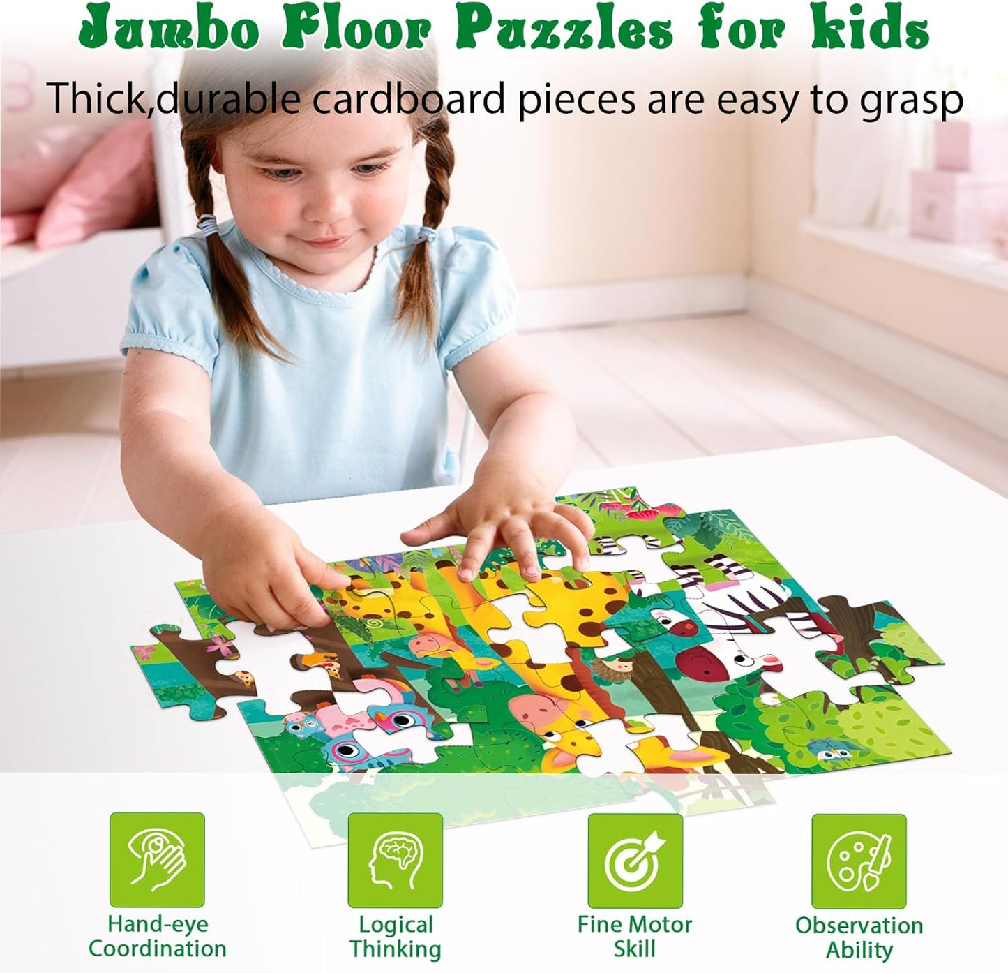 Jumbo Floor Puzzle for Kids, Large Jigsaw Puzzles 24 Piece for Kids Ages 3-5,Preschool Learning & Education Toys, Gifts for 4-8 Year Old Boys and Girls (Jungle Animals)