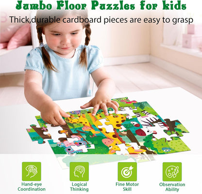 Jumbo Floor Puzzle for Kids, Large Jigsaw Puzzles 24 Piece for Kids Ages 3-5,Preschool Learning & Education Toys, Gifts for 4-8 Year Old Boys and Girls (Jungle Animals)