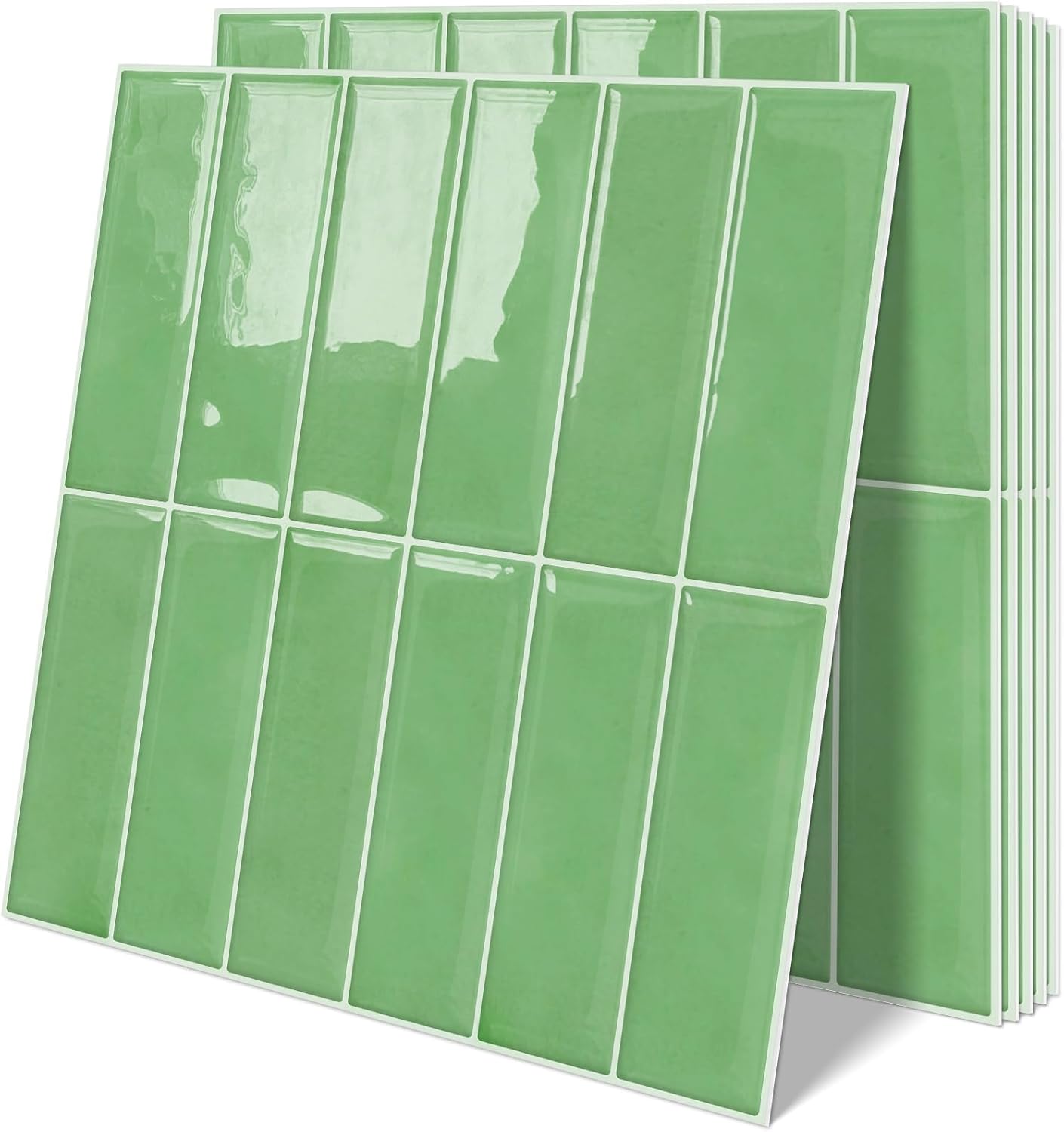 Plain White Peel and Stick Backsplash Tile Rectangle Subway Self Adhesive Wall Tiles for Kitchen (10-Sheet,12"x12")