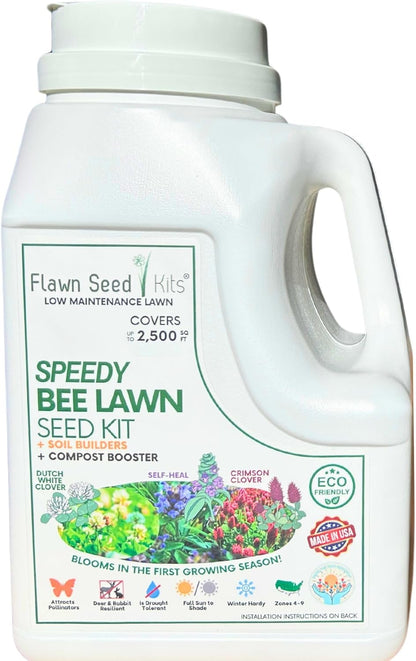 Flawn Seed Kits Speedy Bee Lawn, 500 SqFt, Dutch & Crimson Clover, Self-Heal, Easy to Spread, Low Maintenance, Pet, Kid, Eco-Friendly Regenerative