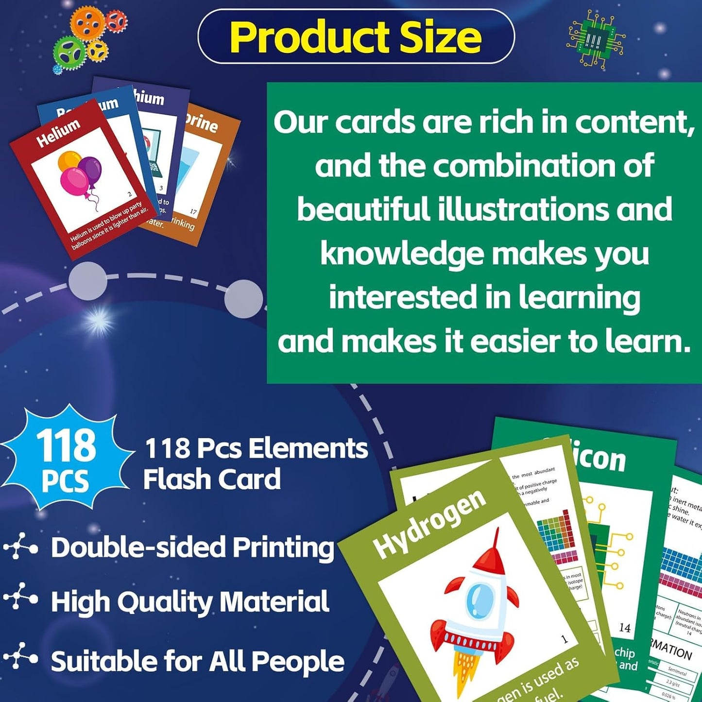 118Pcs Periodic Table of Elements Laminated Flashcards Educational Science Flash Cards Chemistry Flash Card Game Science Elements Study Guide for Teachers Students Classroom Homeschool
