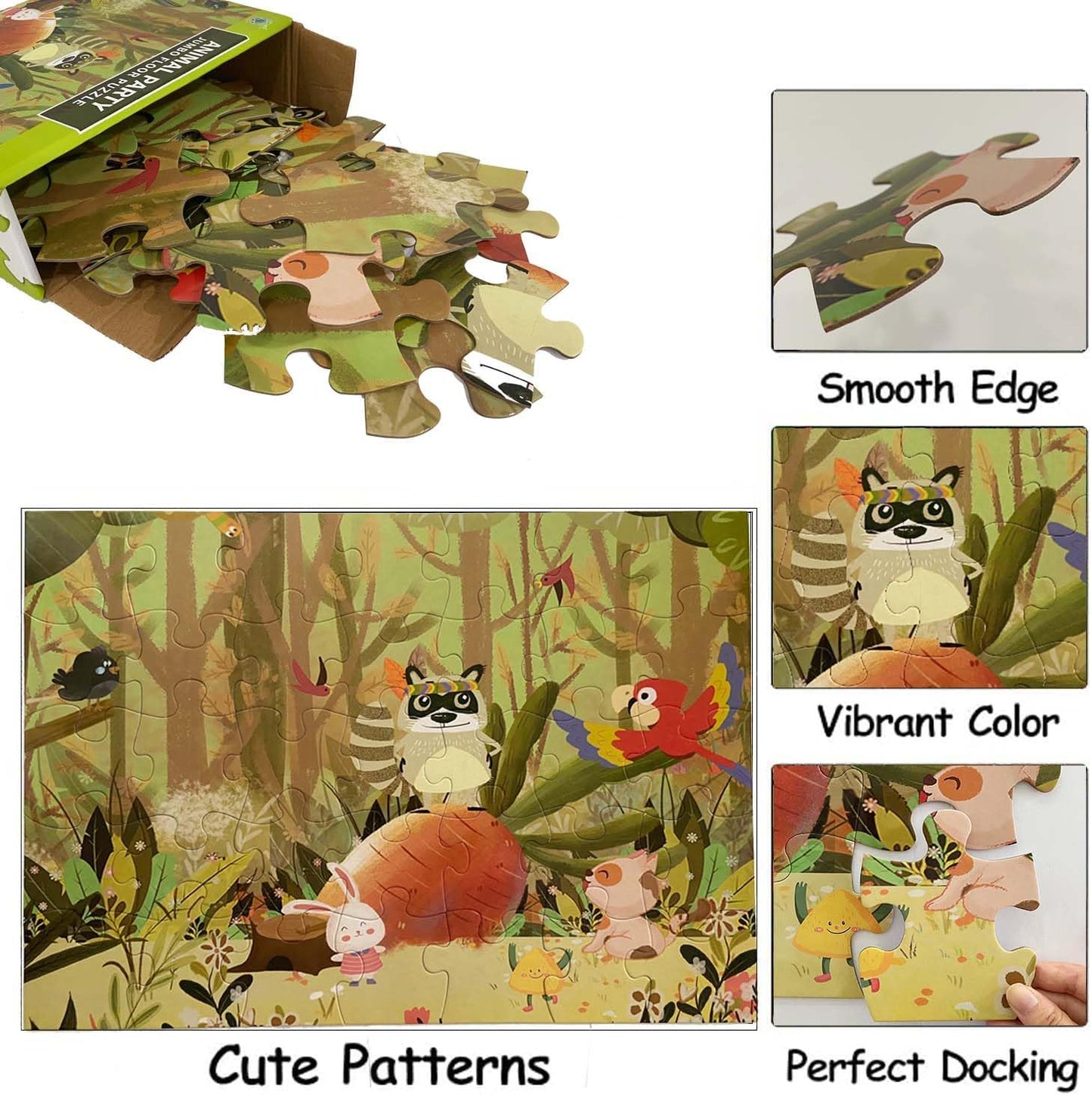 Jumbo Floor Puzzle for Kids, Large Jigsaw Puzzles 35 Piece for Kids Ages 3-5,Preschool Learning & Education Toys, Gifts for 4-8 Year Old Boys and Girls (Grassland Animal)