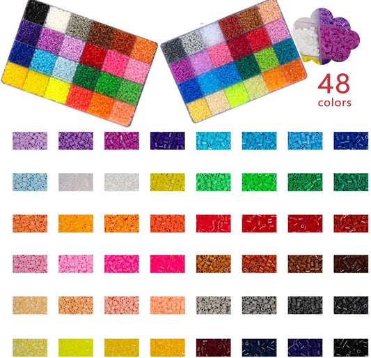 ZLLBTMO 48-Color Fuse Beads Kit - 2.6mm Mini Small Iron Beads Melting Beads for Kids DIY Pixel Art & 3D Crafts - Creative Handmade Gift Set