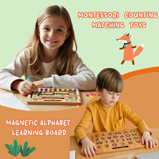 Magnetic Color & Number Maze, Montessori Magnet Toys for Toddlers 3 4 5, Preschool Learning Educational Fine Motor Toys for Boys and Girls (Dinosaur-Small)