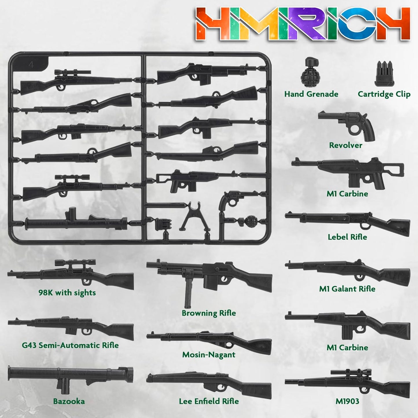 Weapons Pack Military Toy Set Building Blocks Model for Soldier Figures, Army Equipment Gear Kit Pieces and Parts Accessories Compatible with Major Brand