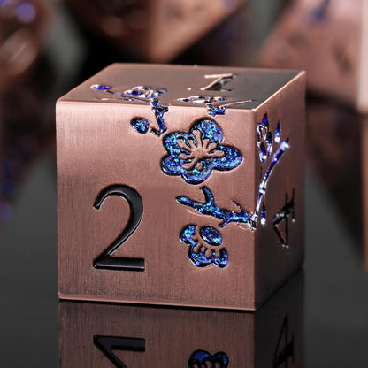 DnDnD Heavy Polyhedral Metal Dice Set with Metal Box, 7-die Shiny Blue Surface with Golden Number for RPG,Dungeons and Dragons,Pathfinder,Shadowrun,D&D,Role Palying Game and Math Teaching - Colors B