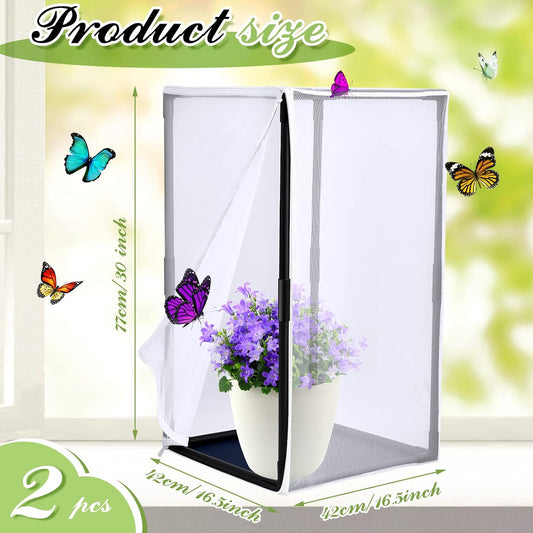2 Pcs Monarch Butterfly Habitat Cage 30 Inch Tall Butterfly Enclosure Butterfly Hatching Kit Breathable Butterfly Mesh Cage with Sturdy PVC Frame Large Opening Door with Zipper for Hatching Butterfly