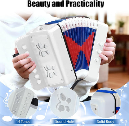 AZEAM Kids Accordion, Toy Accordion for Ages 3 5 9 7 10 12 Child Children Toddlers Beginners Kids Musical Instruments 10 Keys Button Small Lightweight for Boy Girls Christmas（Black）