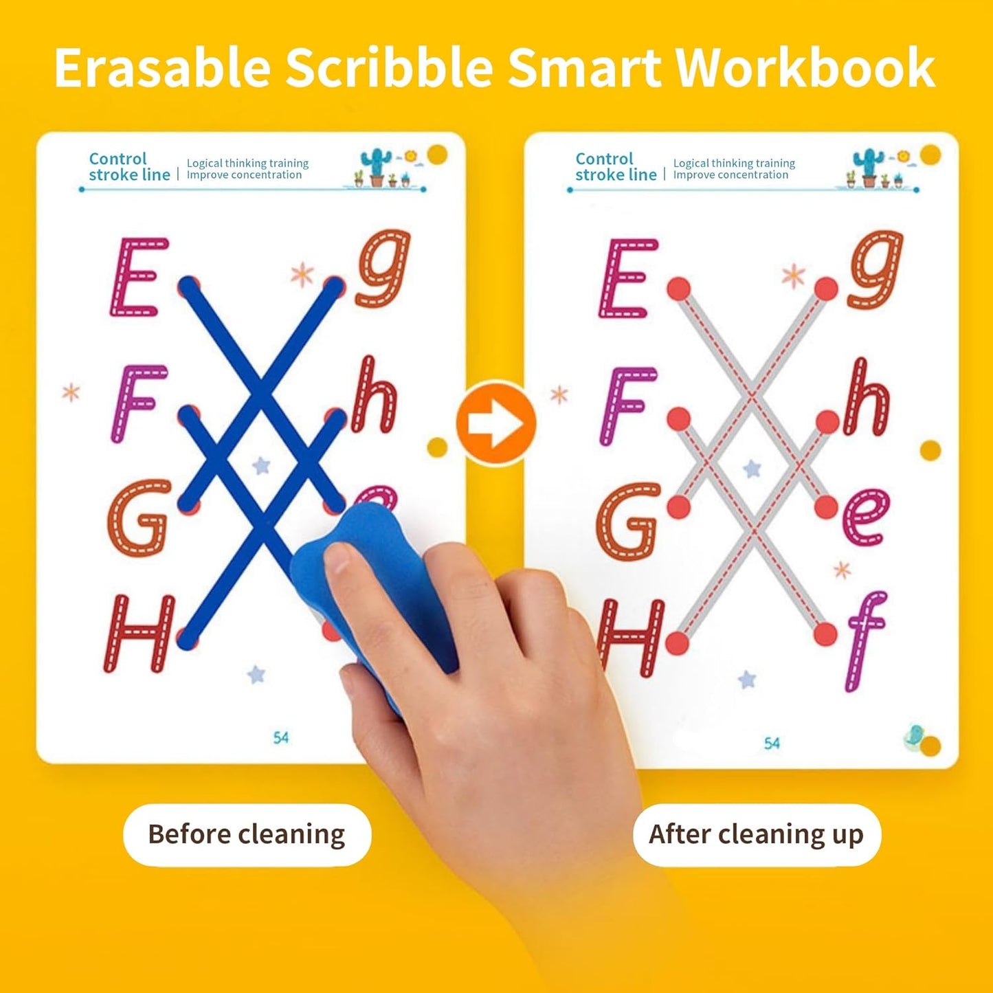 Scribble Smart Workbook, Handwriting Practice Workbook, Reusable Preschool Workbook and Tracing Book, Little Curious Mind Magic Scribble Smart Workbooks for Kid Ages 3-5 (4pcs Set)