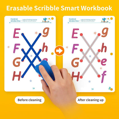 Scribble Smart Workbook, Handwriting Practice Workbook, Reusable Preschool Workbook and Tracing Book, Little Curious Mind Magic Scribble Smart Workbooks for Kid Ages 3-5 (4pcs Set)