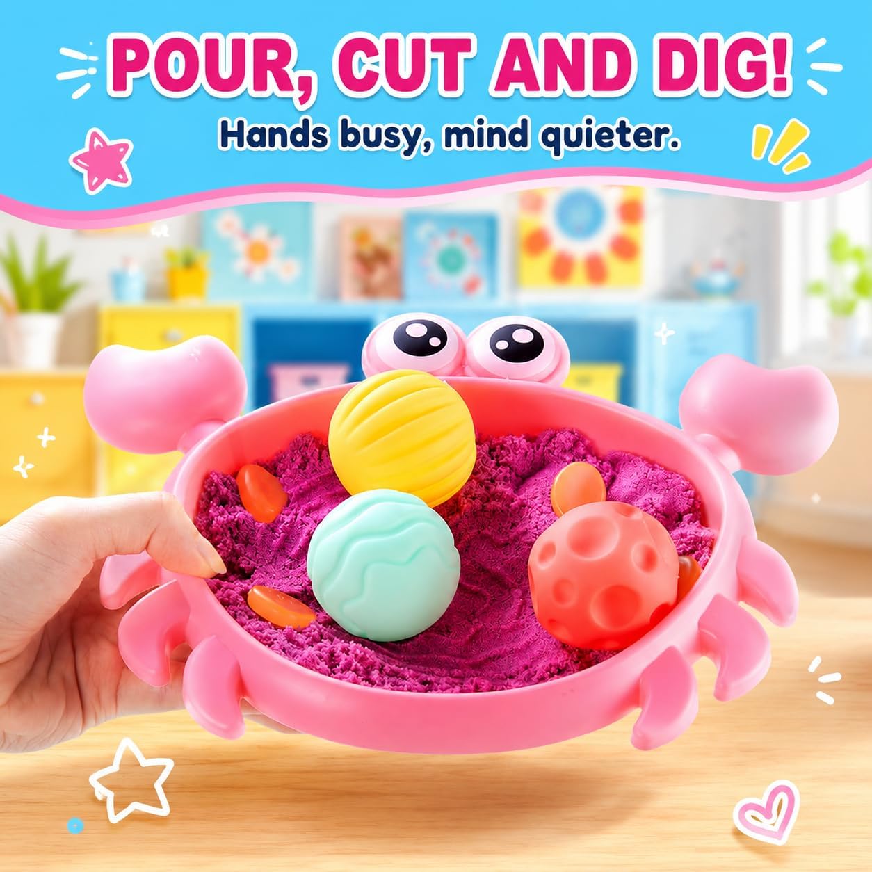 Carolart Pet Sensory bin,Dog and Cat Sandbox for Kids,Kids Play Sand Kit,Pet Play Set with Sensory Sand,Pet Care Play Set,Role Pretend Play Beach Toy Birthday Gift for Girls Boys 3 4 5 6 Years Old