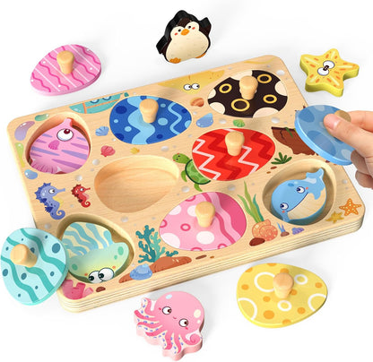 Zeoddler Easter Wooden Puzzles for Toddlers, 8 Pcs Farm Animal Matching Egg Puzzle, Montessori Toys for Boy Girl Birthday Gifts, Preschool Learning Activities & Educational Toys for Boys, Girls