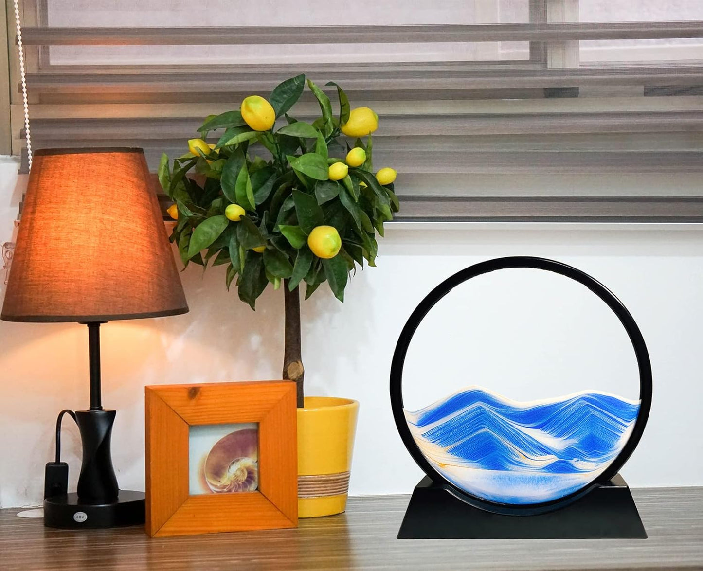SANDCLE Moving Sand Art Liquid Motion - Moving Sand Art Picture Decor 3D Deep Sea Sandscape, Round Glass Frame Display Flowing Sand Relaxing Toy for Desktop Home Office Work Decoration(Blue, 12")