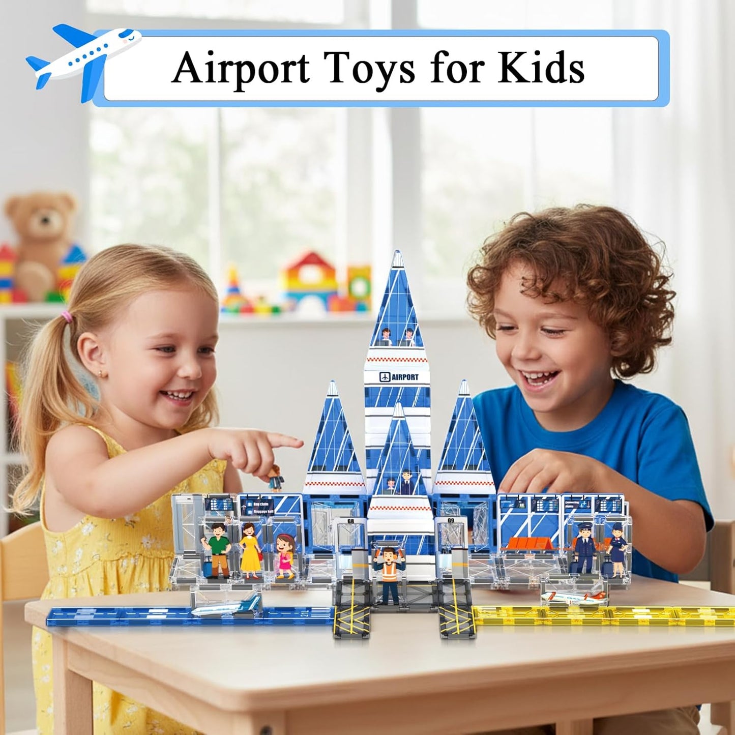 AFUNX Magnetic Tiles, 50PCS Police Station Theme Building Blocks Set, Magnet Building Blocks and STEM Preschool Toys for Toddlers Kids Ages 3-5 5-7 8-10