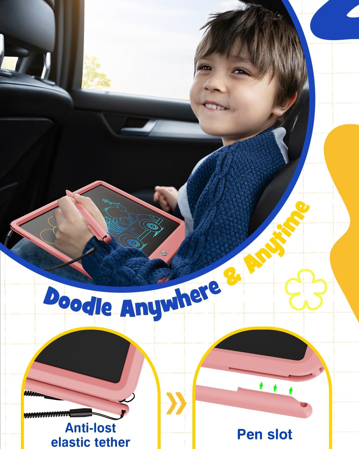 ORSEN LCD Writing Tablet 10 Inch, Colorful Doodle Board Drawing Pad for Kids, Toddler Toys for 3 4 5 6 7 8 Year Old Girls Boys Gifts (Pink)