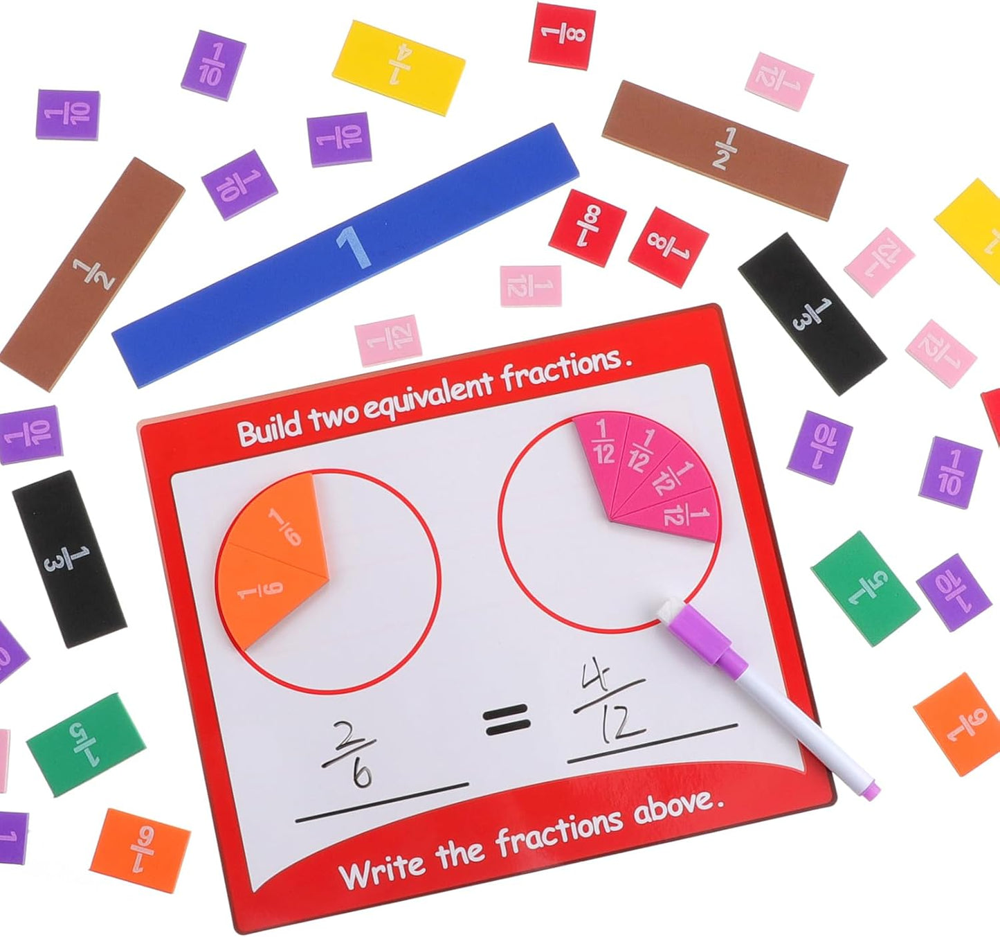 Magnetic Math Fraction Manipulatives, Magnet Fraction Circles Tiles Plus 14 Activity Card, Fractions Puzzle Learn & Compare, Tool Math Teachingroom Manipul Homeschool Elementary Supplies