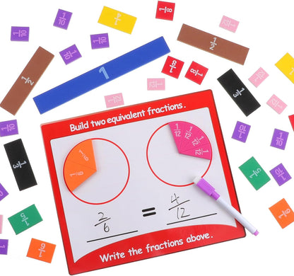 Magnetic Math Fraction Manipulatives, Magnet Fraction Circles Tiles Plus 14 Activity Card, Fractions Puzzle Learn & Compare, Tool Math Teachingroom Manipul Homeschool Elementary Supplies