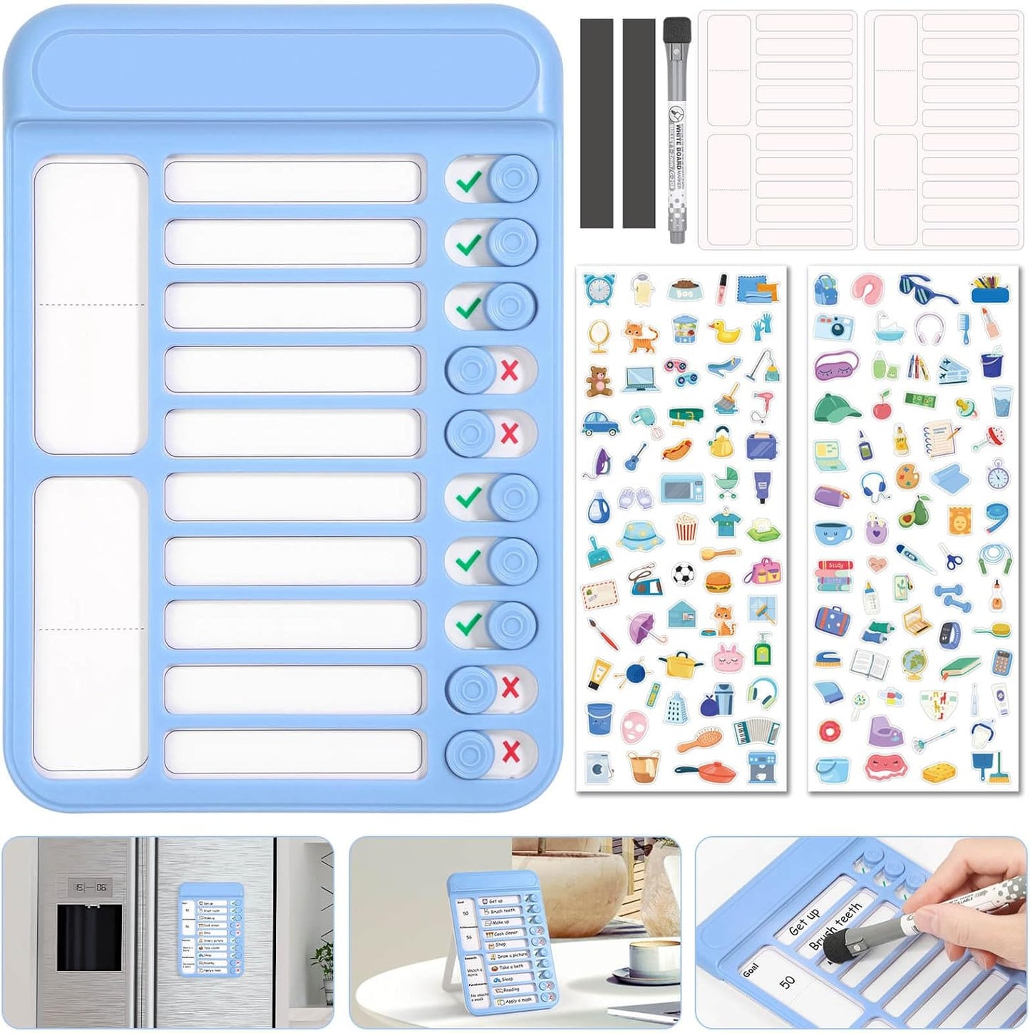 Audab Dry Erase Chore Chart for Kids, Magnetic Checklist Board, My Chores Slider Chart to Do List Board, Routine Reward Chart Schedule Board Task Tracker for Home Refrigerator, Wall, Desk (Pink)