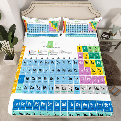 Kids Periodic Table of Elements Bed Sheet Set Educational Fitted Sheet for Kids Boys Girls Teens Study Bedding Set Chemistry Bed Cover 2Pcs Twin Size