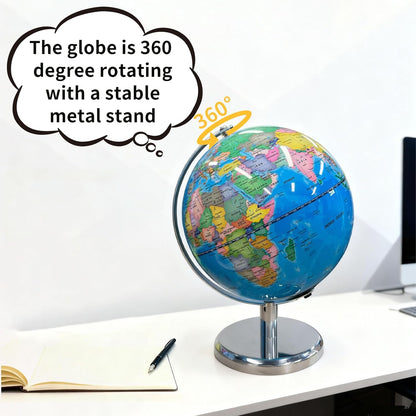 8'' Illuminated Globe for Kids(World Globe with Stable Heavy Metal Base Rewritable Easy-Read High Clear Map Educational Interactive for Children Learning STEM Toy Present for 3+ Years Old)