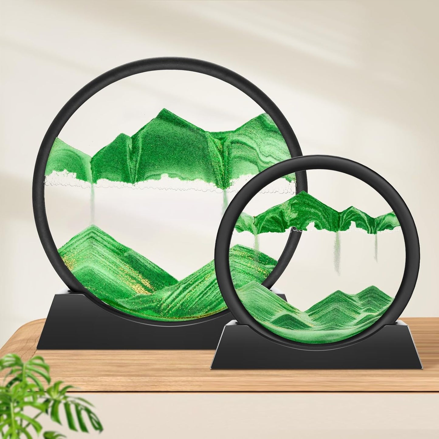 Wai Danie Moving Sand Art Picture 3D Hourglass Deep Sea Sandscape Liquid Motion Display Painting Flowing Sand Frame Relaxing Desktop Home Office Work Decor (Black, 12 Inches)