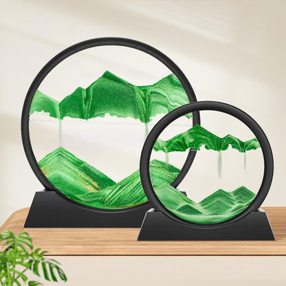 Wai Danie Moving Sand Art Picture 3D Hourglass Deep Sea Sandscape Liquid Motion Display Painting Flowing Sand Frame Relaxing Desktop Home Office Work Decor (Black, 12 Inches)