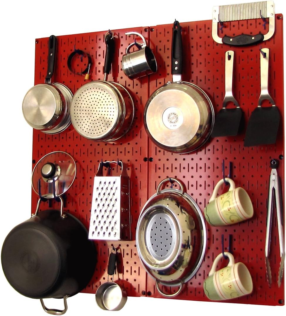 Wall Control Kitchen Pegboard Organizer Pots and Pans Storage Rack Organization Kit with Green Pegboard and White Accessories