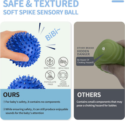 Soft Spiky Sensory Balls & Stacking Cups Set, Textured Geometric Baby Balls, Castle Nesting Blocks, Teether & Bath Toys, Montessori Gifts for Babies 6-12 Months Toddlers 1-3