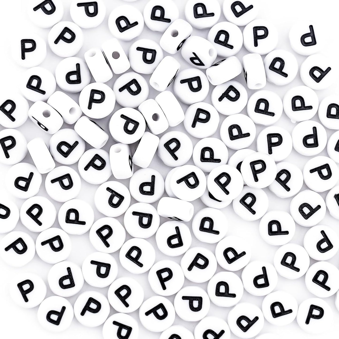 300Pcs Vowel Letter Pony Beads for Charms Bracelets Making 4X7mm Individual Round White Alphabet Beads U
