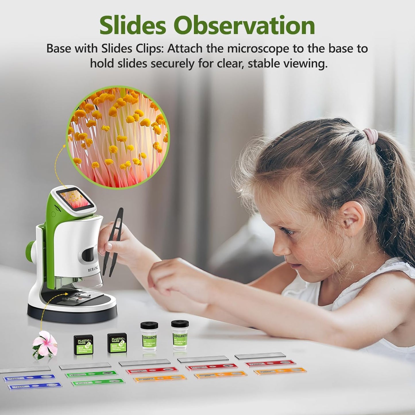 Detachable Kids Handheld Microscope Miniscope - 4K 2.0" HD Screen, 1000X Digital Pocket Toy Microscopes for Boys & Girls Ages 4-12 - Portable Science Stem Kit with Slides Set, 32G Card
