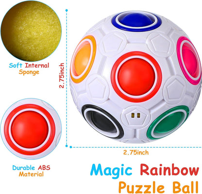 12 Pack Rainbow Puzzle Magic Ball With 2 Pcs Pouches - Fidget Toy for Boys and Girls, Speed Cube, Funny Stress Reliever for Kids, Teens and Adults (White)