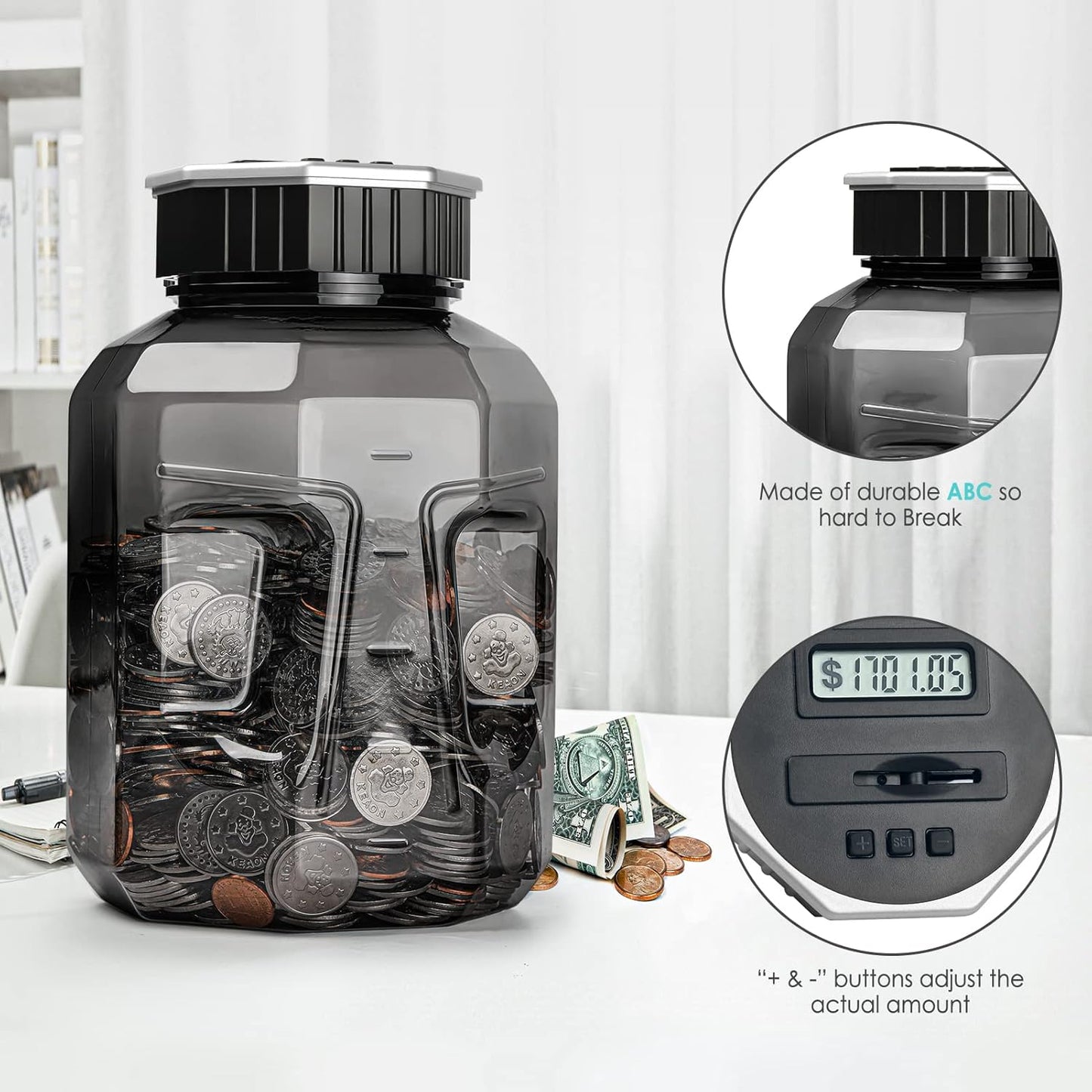 X-Large Piggy Bank for Adults Kids, Vcertcpl Digital Coin Counting Bank with LCD Counter, 2.4L Capacity, Great Coin Counter Bank Money Counting Jar with Total Amount Displayed, Bank for All US Coins