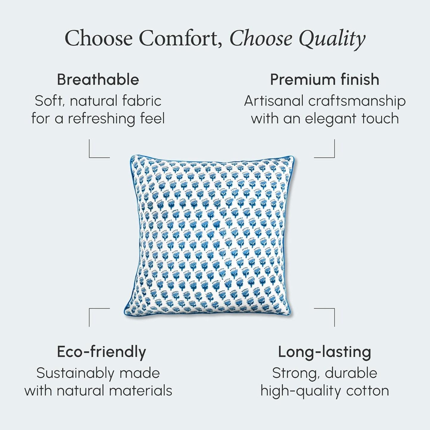 CPC 100% Cotton Throw Pillow Covers 18x18 Inch, Set of 2 Green Block Print Pattern Couch Pillow, Cute Boho Decorative Pillows for Living Room, Bedroom with Hidden Zipper- Agate Green